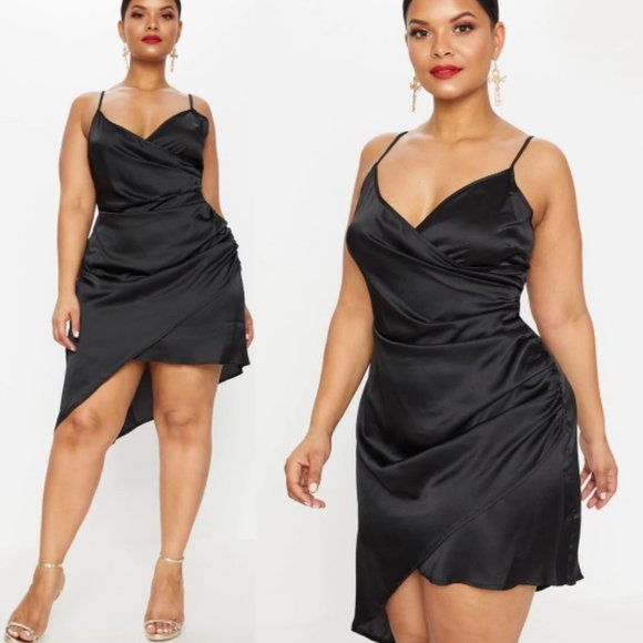 pretty little thing satin wrap dress